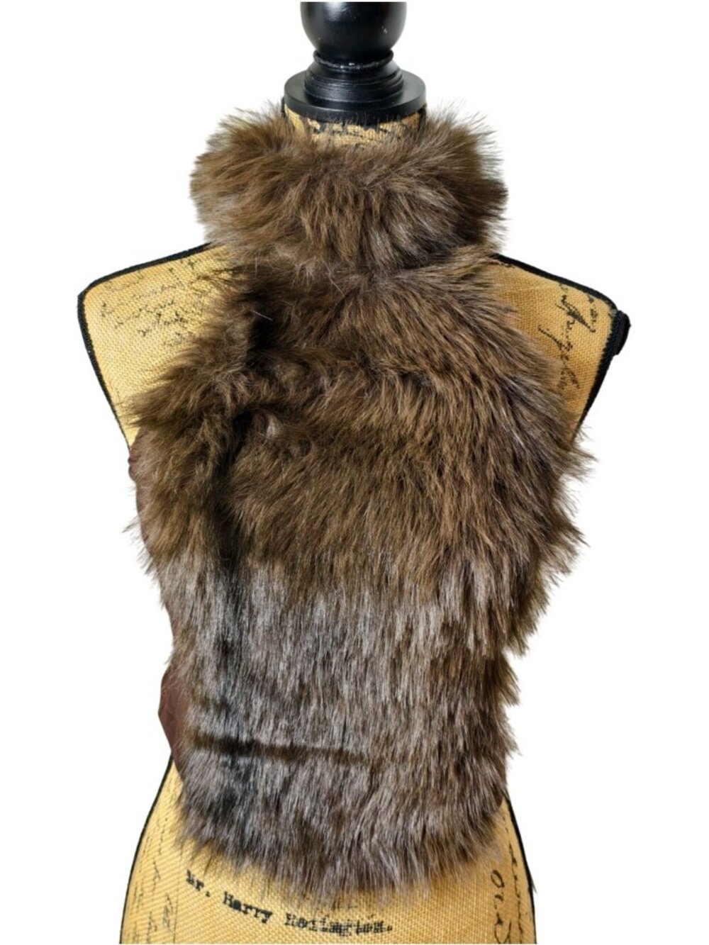 Romwe Womens XS Halter Faux Fur Brown Sheer Back Stretch Corset Y2K Grunge Punk